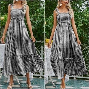 Boho Gingham Print Ruffle Maxi Dress